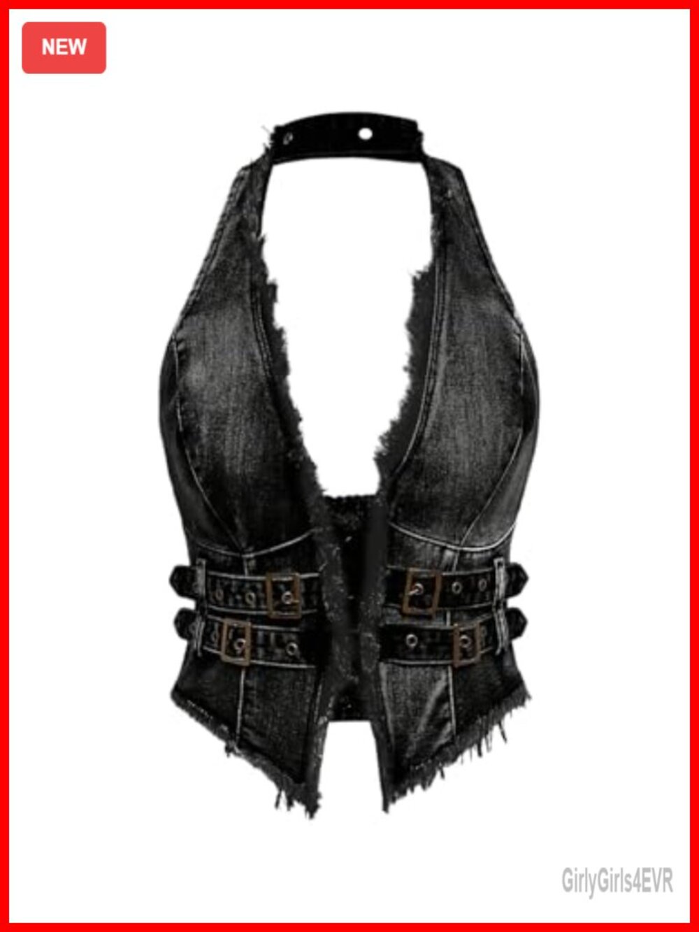 Sleeveless Halter Backless Fringe Denim Vest Top